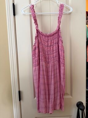 NEW BP nordstrom plus Barbie pink geodot plaid smocked bodice romper 2X